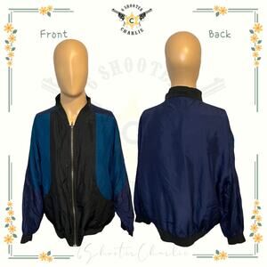 Vintage 90s Stock Options Multicolor Colorblock Silk Jacket Men Size Small